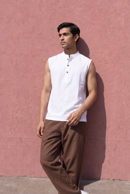 Ibiza Sleeveless Henley - White