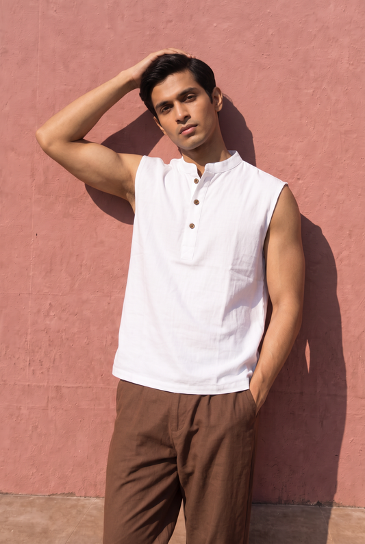 Ibiza Sleeveless Henley - White