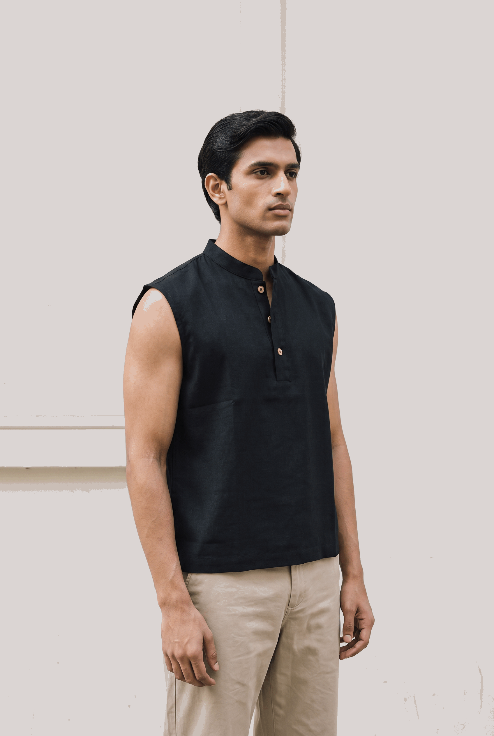 Ibiza Sleeveless Henley - Black