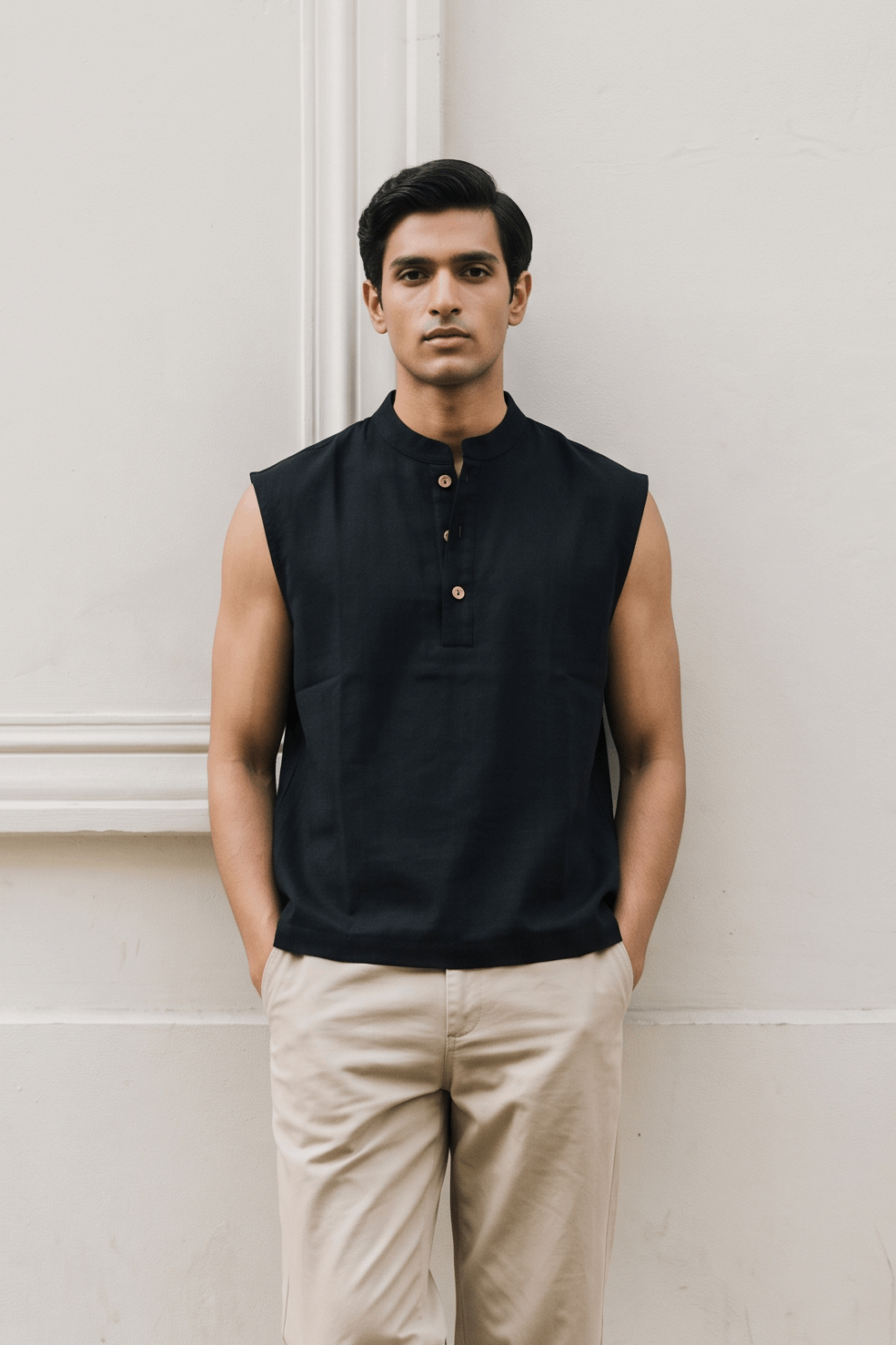 Ibiza Sleeveless Henley - Black