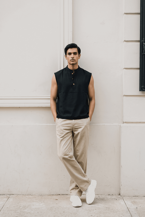 Ibiza Sleeveless Henley - Black