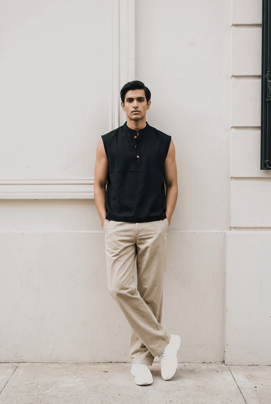 Ibiza Sleeveless Henley - Black