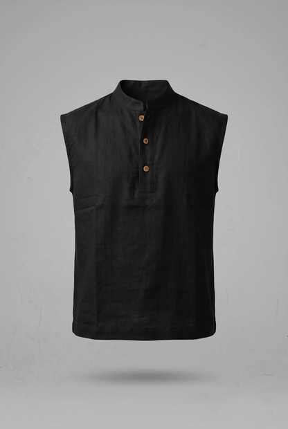 Ibiza Sleeveless Henley - Black