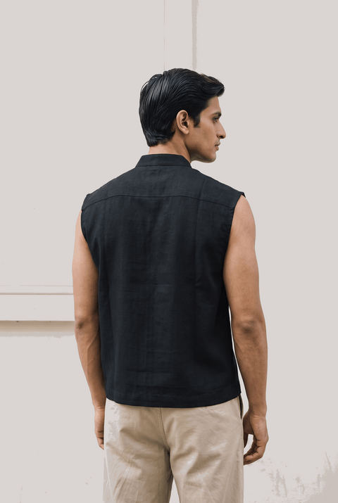 Ibiza Sleeveless Henley - Black