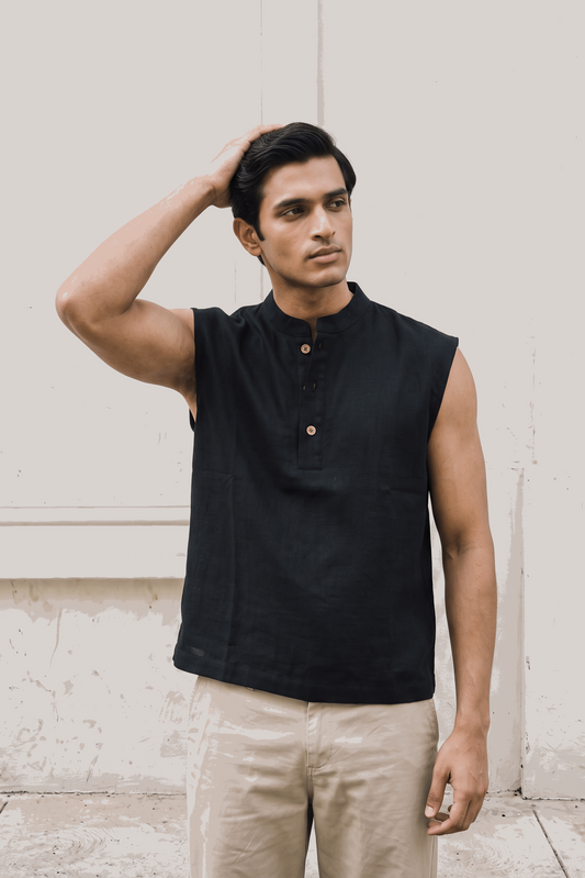 Ibiza Sleeveless Henley - Black