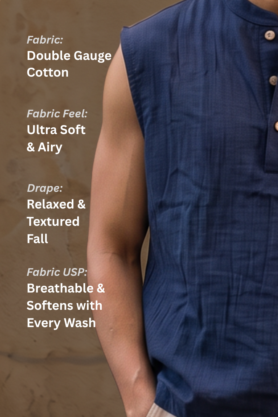 Ibiza Sleeveless Henley - Navy Blue