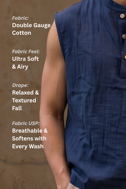 Ibiza Sleeveless Henley - Navy Blue