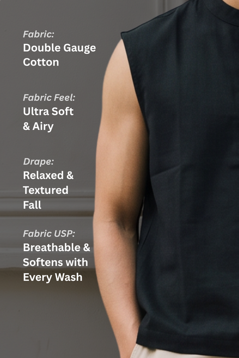 Ibiza Sleeveless Henley - Black