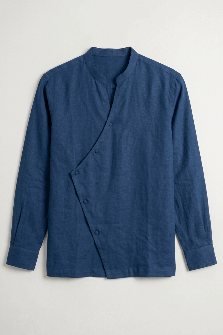 Osaka Kimono Cotton Linen Shirt - Navy Blue