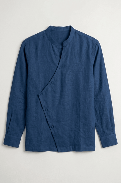 Osaka Kimono Cotton Linen Shirt - Navy Blue