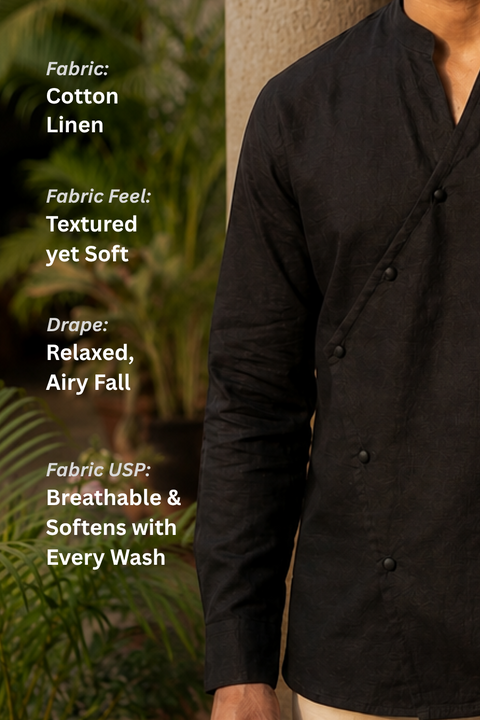 Osaka Kimono Cotton Linen Shirt - Black