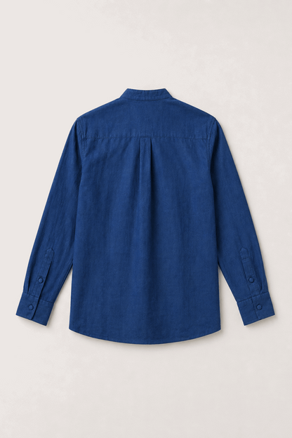 Osaka Kimono Cotton Linen Shirt - Navy Blue