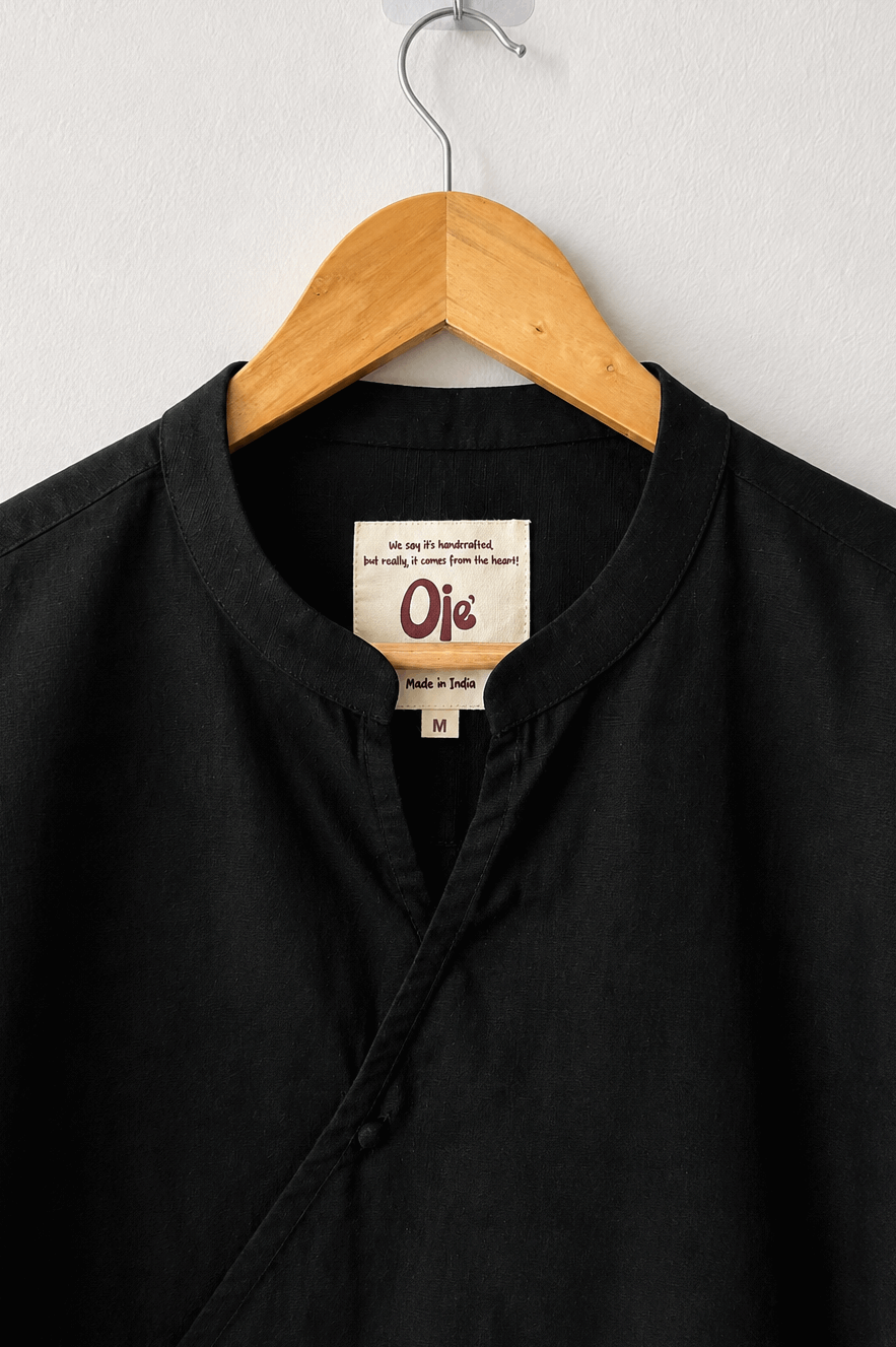 Osaka Kimono Cotton Linen Shirt - Black