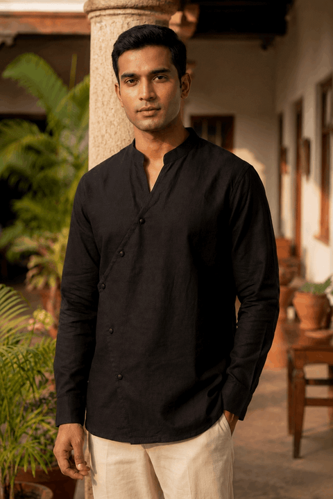 Osaka Kimono Cotton Linen Shirt - Black