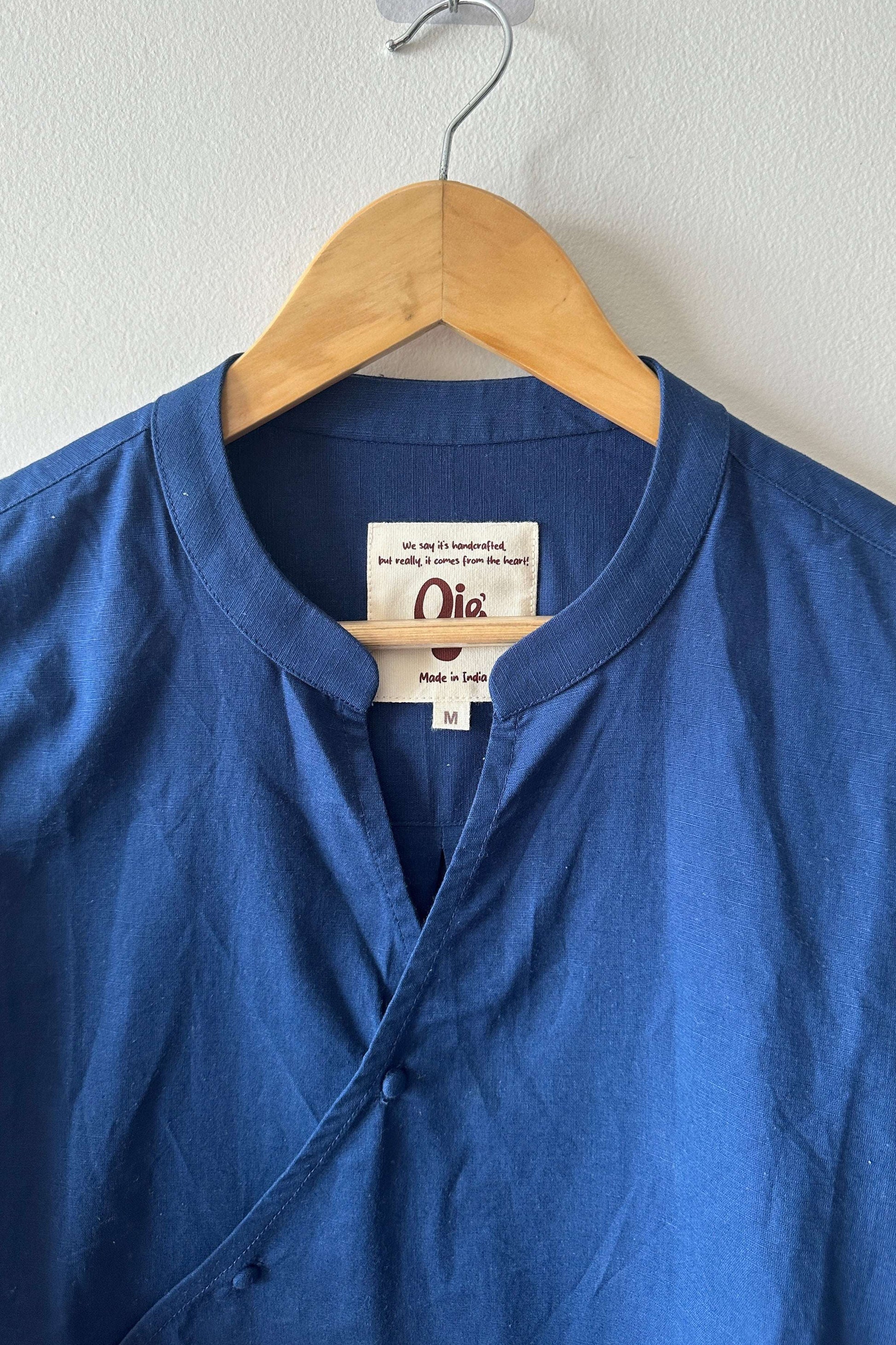 Osaka Kimono Cotton Linen Shirt - Navy Blue