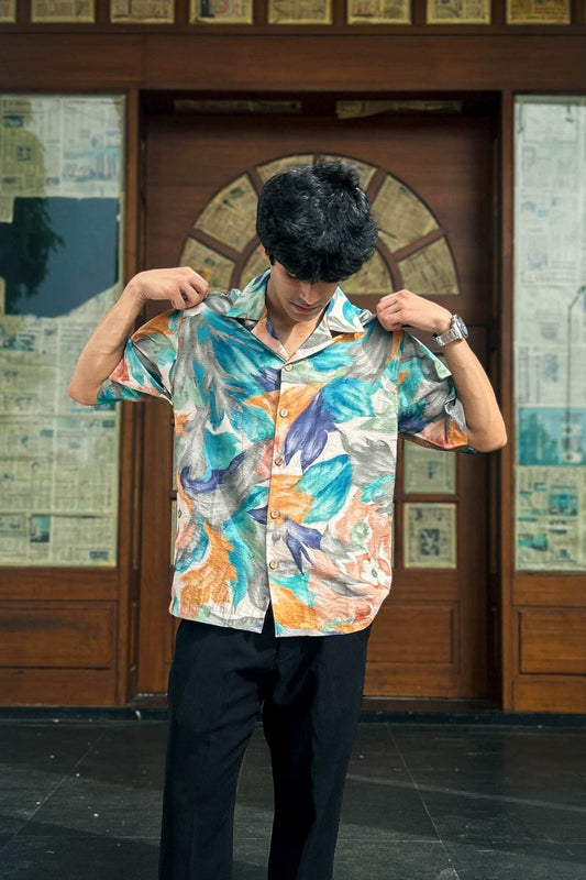 Multicolour printed viscose shirt for men, front view