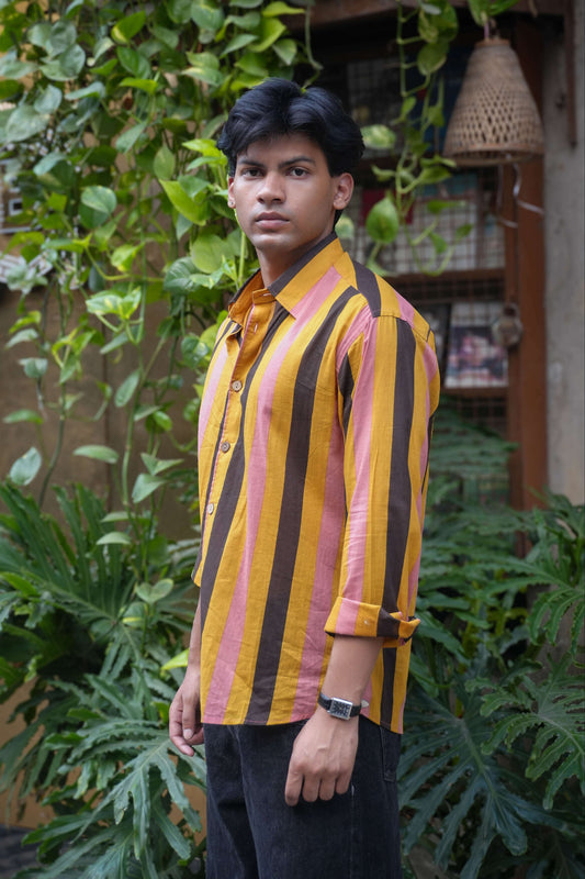 Multicolour striped mul cotton shirt for men, side view