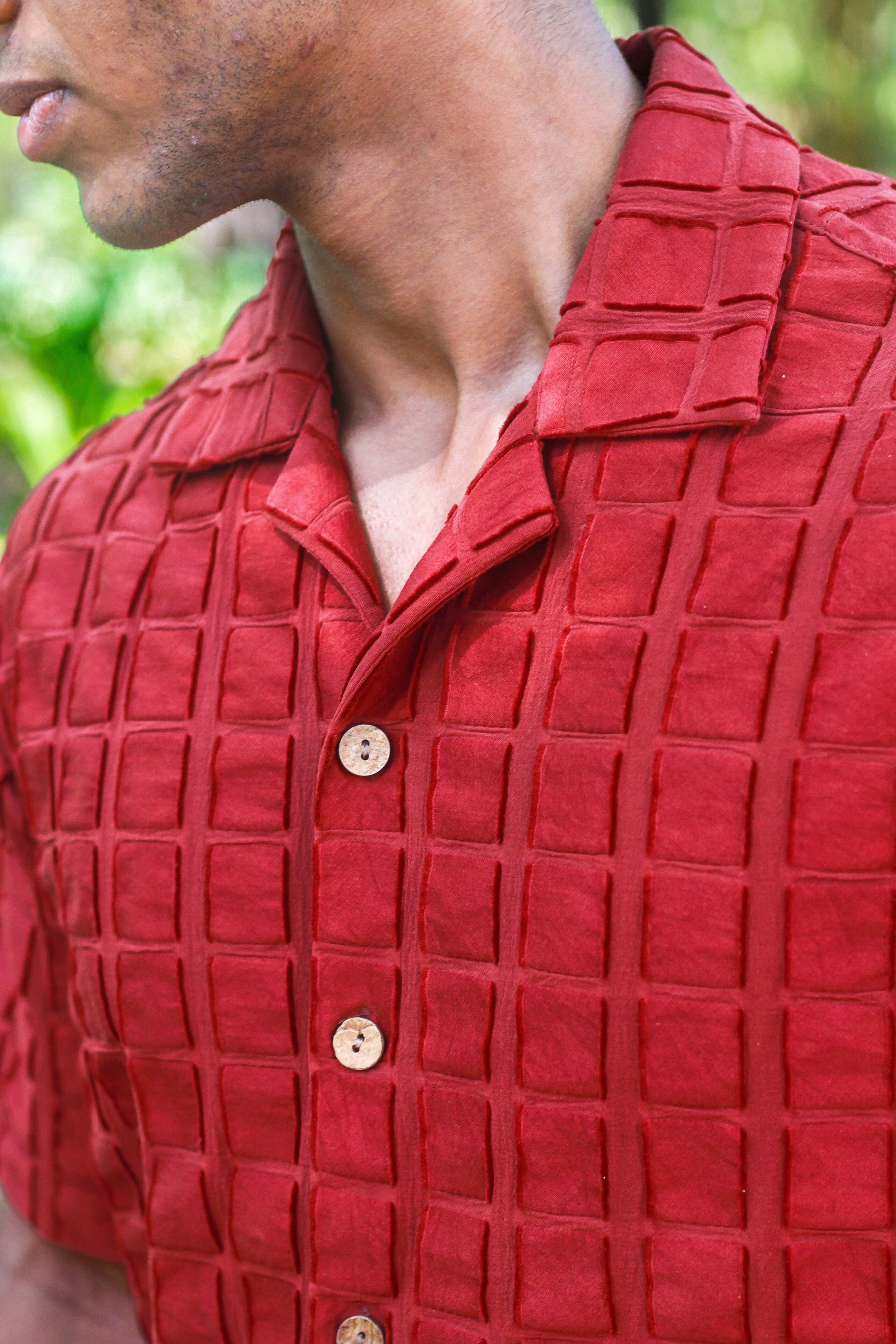 Buy Madrid Men's Shirt | Burgundy Textured Cotton Relaxed Fit