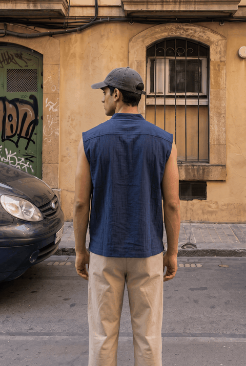 Ibiza Sleeveless Henley - Navy Blue