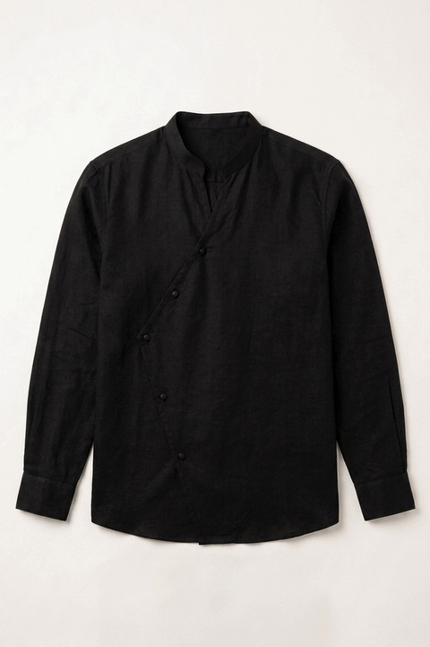 Osaka Kimono Cotton Linen Shirt - Black