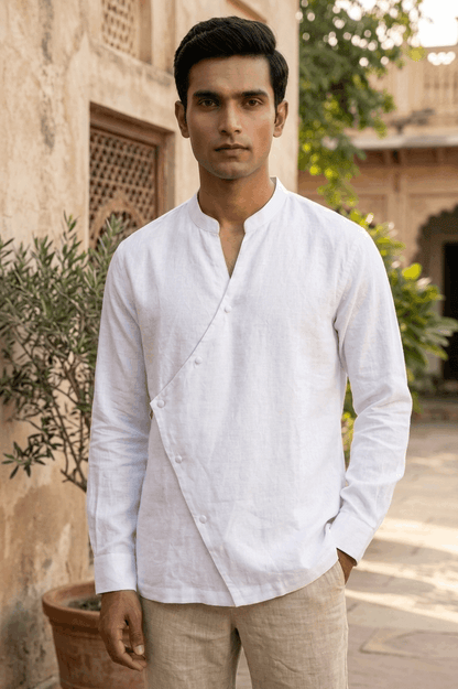 Osaka Kimono Cotton Linen Shirt - White