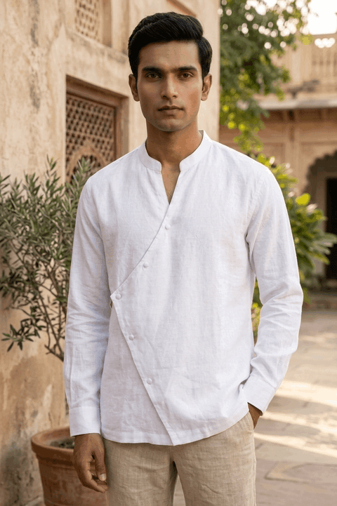 Osaka Kimono Cotton Linen Shirt - White